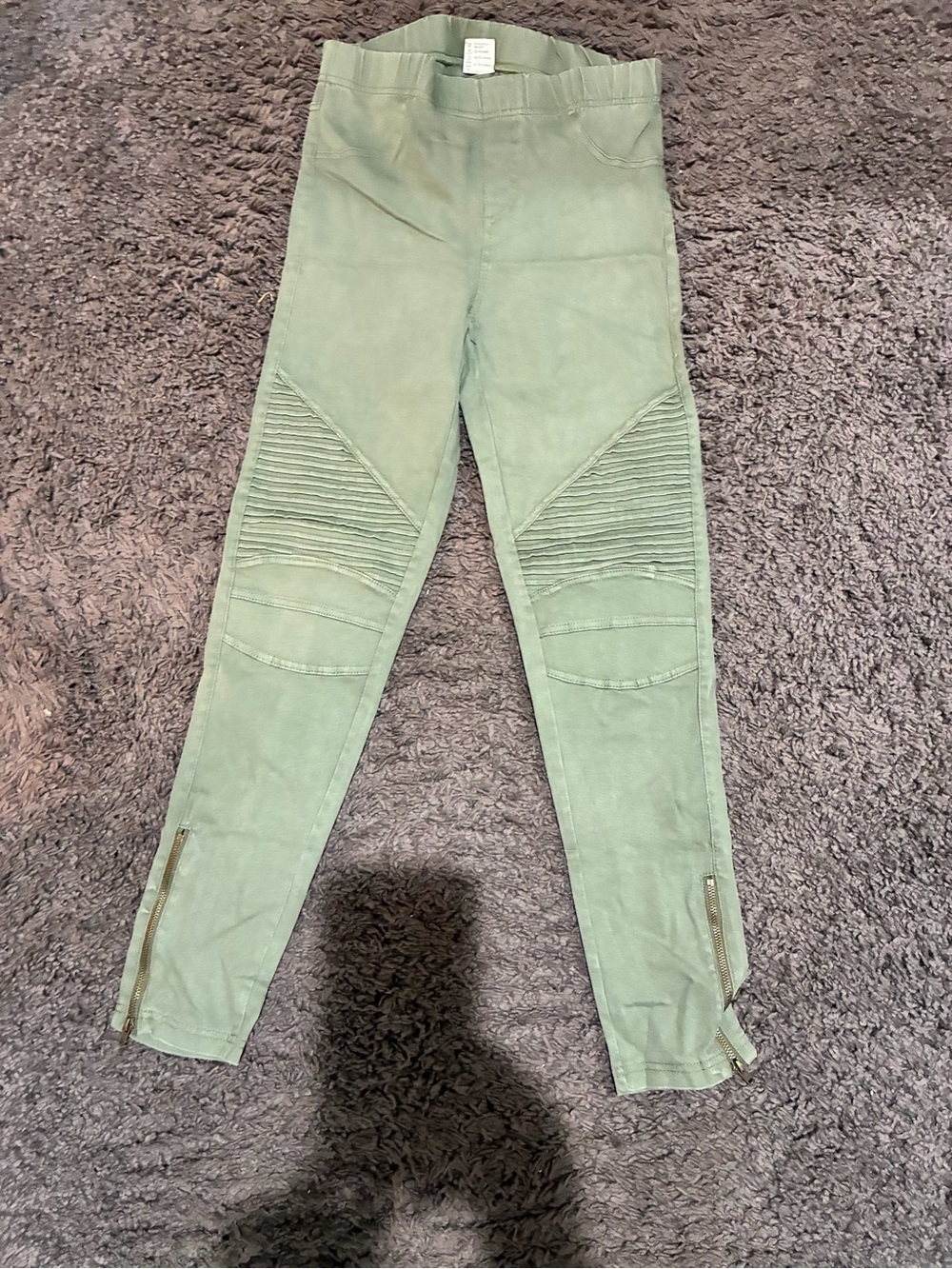 Women's Sage Green Moto-Style Jeans